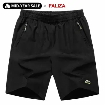 

FALIZA 2018 Summer Mens Quick Dry Shorts Casual Men Beach Shorts Breathable Zipper Pocket Male Loose Boardshorts DK-B