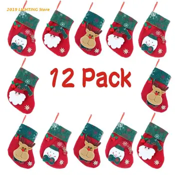 

12Pcs Christmas Stockings Tableware Holders Cartoon Santa Rustic Hanging Socks