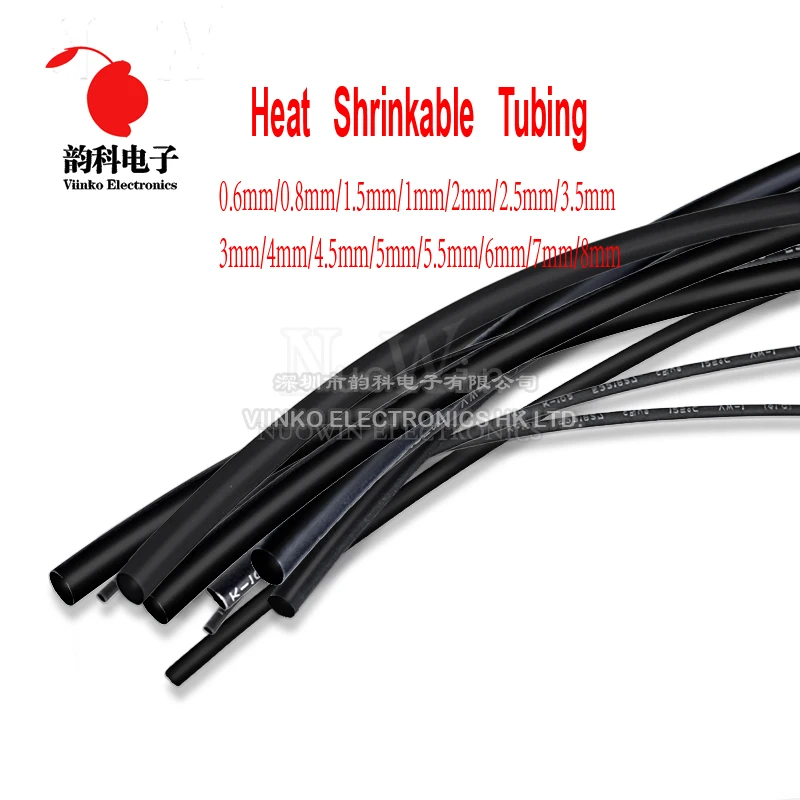 Heat Shrink Heatshrink Tubing Tube Sleeving Wrap Wire Black 1mm 1.5mm 2mm 3mm 4.5mm 10mm 25mm 30mm 40mm 90mm 1 Meter/lot heat shrink tubing
