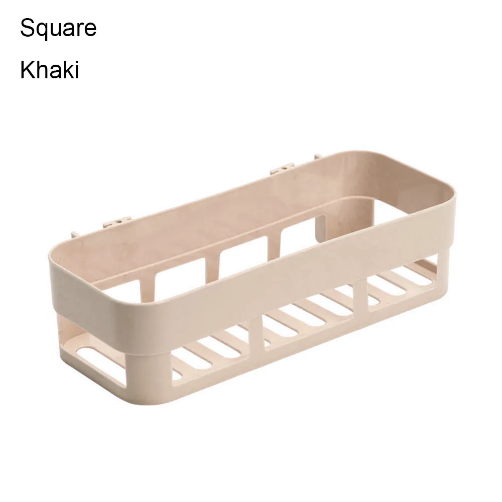 Square Khaki Полка для ванной комнаты клейкая стойка для хранения угловой держатель гель для душа шампунь Органайзер корзина кухонные украшения дома аксессуары для ванной комнаты - Цвет: Square Khaki