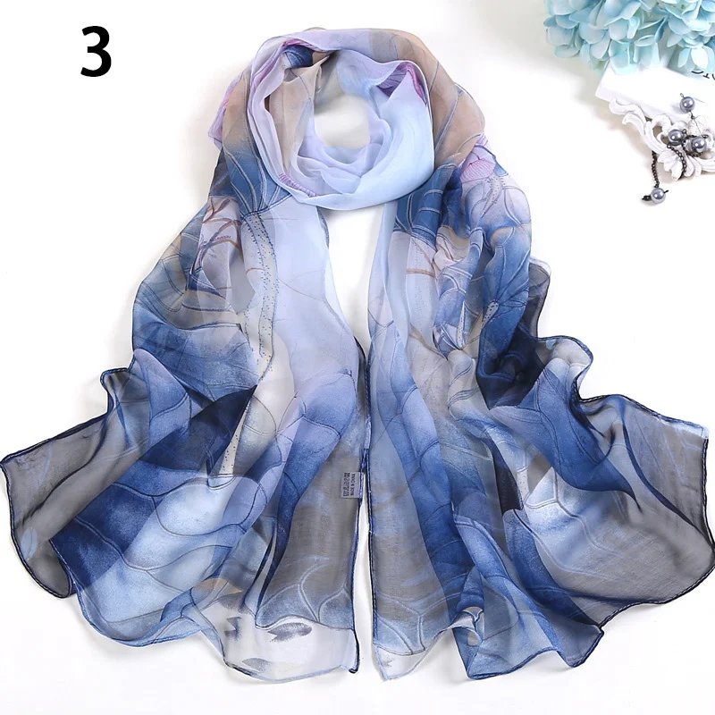 Women Scarf Summer Lotus Sunscreen Seaside Beach Thin Yarn Ink Painting Flower Plum Bossom