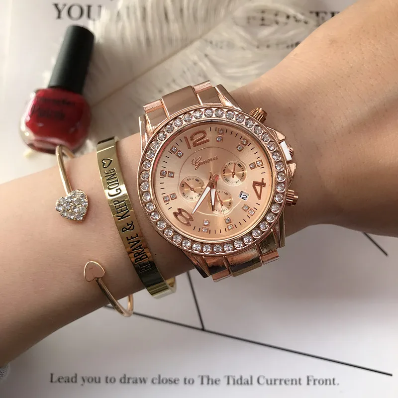 Женские повседневные кварцевые часы Rosy Gold наручные из нержавеющей стали с