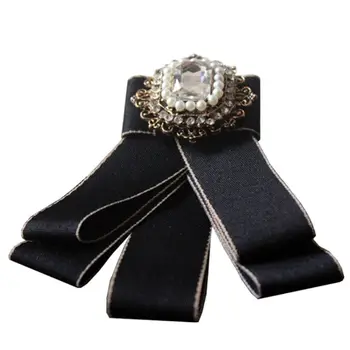 

Women Kids Ribbon Pre-Tied Bowknot Imitation Pearl Rhinestone Shirt Brooch Pins 449F