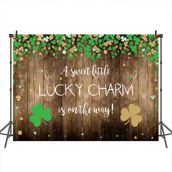 

MEHOFOTO Lucky Charm Baby Shower Photography Backdrop Wood Floor shamrock Background Baby Shower Newborn Custom Banner Photos