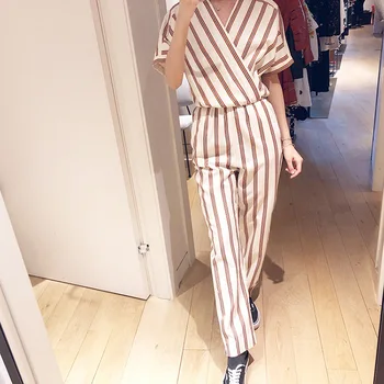 

Law Single 2020 Summer V Collar Short Sleeve Contrast Color Stripes Leisure Pants Women's Wear Underwear 190249
