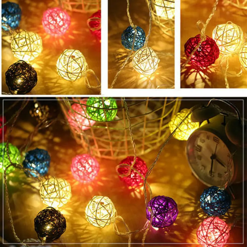 Christmas Rattan Wicker Ball Sphere Fairy String Lights Lamps Tree Hanging Decor 