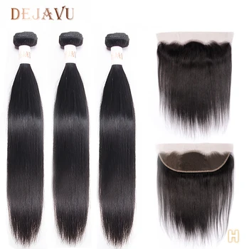 

Dejavu Hair Free Return 13*4 Frontal With 3 Bundles Indian Straight 100% Human Hair Bundles With Frontal Non-Remy