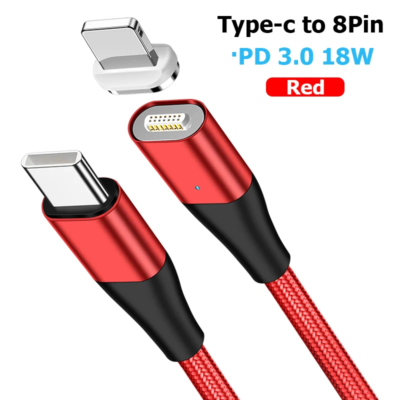 18 Вт PD кабель USB C до 8Pin кабель для iPhone 11 Pro XS X XR Магнитный кабель QC4.0 3,0 type C кабель для передачи данных для Macbook USB C шнур - Color: Red