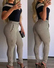 

Long Pants Suit Women's Clothing 2021 Autumn New Fashion Two-piece Round Neck Top and Thousand Bird Check Printed Trousers Suits