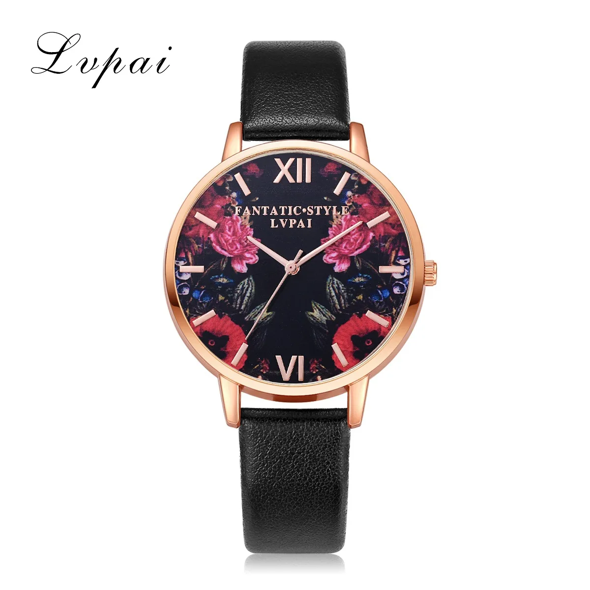 

Hot Selling lvpai Brand Charm Red Flowers Fashion Alloy Quartz Watch PU Leather Students Watch