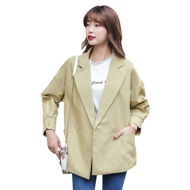 

Brieuces 2020 new Women Solid Color Long Blazer Jacket Loose Coat Office Lady Work Style Small Suit Single Button Blazer
