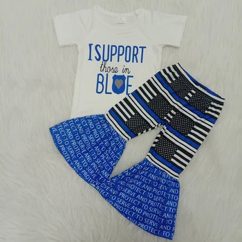 

Girls Outfits Toddler Baby Girls Clothes Support Print Tshirts Thin Blue Line Bell Bottoms Sets Children Clothing Kids Suit