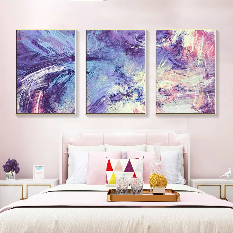 Purple And Blue Abstract Modern Line Canvas Painting Wall Art Picture Poster Print Home Decoration For Living Room No Frame | Дом и сад
