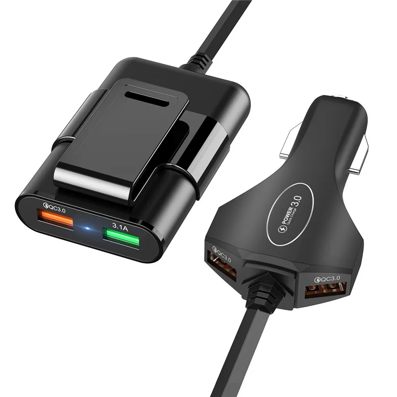 USLION 4 USB порта QC 3,0 Автомобильное зарядное устройство Быстрая зарядка автомобильное зарядное устройство 2 порта быстрое автомобильное зарядное устройство портативное зарядное устройство с USB для iPhone Xiaomi - Тип штекера: Black