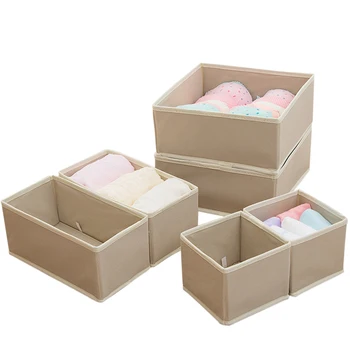 

6Pcs Khaki New Non-Woven Storage Container Drawer Divider with Lid Wardrobe Box for Tie Socks Underwear Clothing Organizer