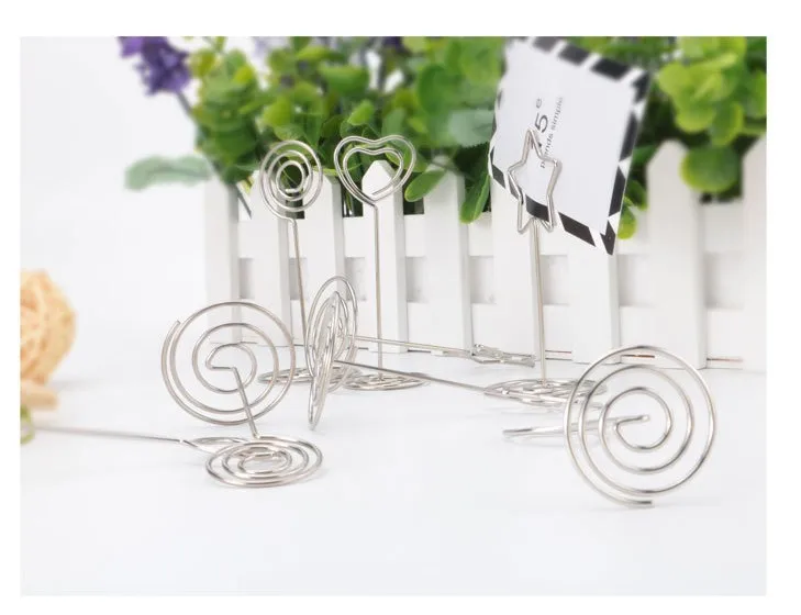 IS Flag Currently Available Supply Silver Metal Heart Spiral Notes Folder Seat Clamp Business Card Holder