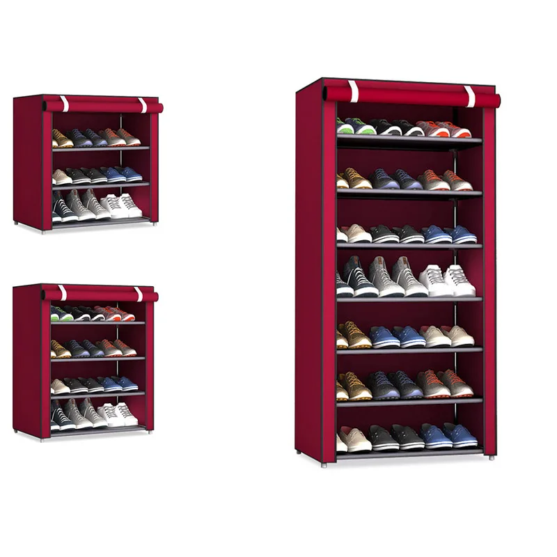 Solid Color Double Rows High Quality Shoes Cabinet Shoes Rack Large Capacity Shoes Storage Organizer Shelves DIY Home Furniture