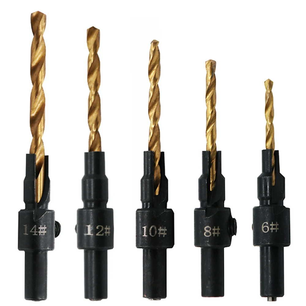 6PCS Circular Cone Drill Shank Drill Woodworking Countersunk Head Wood Screw Hole Is Chamfered Reaming Drill Bit