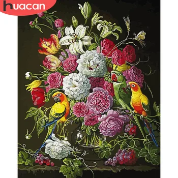 

HUACAN Oil Painting Flower Bird HandPainted Art Dawing On Canvas Picture By Number Kits DIY Home Decoration Gift