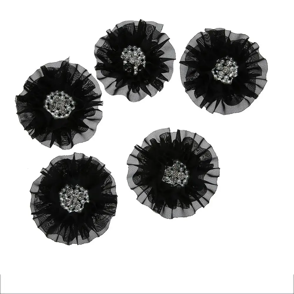 black 40 шт./лот материалы для поделок DIY плоский задний шифон цветы соответствующие Стразы для декора одежды или девушки аксессуары для волос и головных уборов - Цвет: black