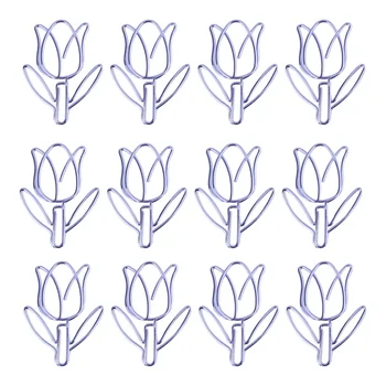 

12pcs Cartoon Paper Clips Purple Tulip Shape Paper Clips Creative Paper Pins Bookmark Clamps Paper Clamps (Purple)