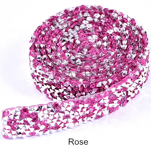 Rose 1 ярд 1 см-3 см Горячая фиксация Стразы для обрезки красочные полимерные сетки Горячая фиксация Стразы Кристалл окантовка аппликация для свадебного платья B1130 - Цвет: Rose