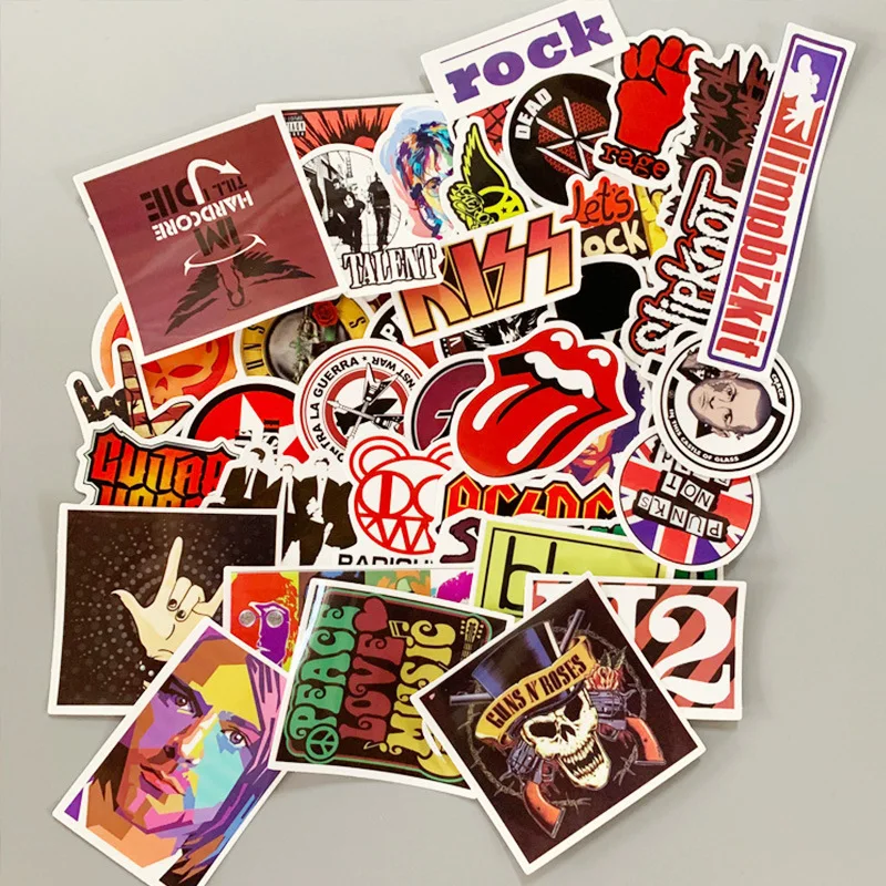 52Pcs Retro Rock Band Stickers Music Graffiti JDM Waterproof Sticker Pack For Skateboard Luggage Laptop Car Motorcycle Decal