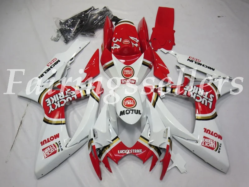 White red Литье под давлением ABS мотоцикл обтекатели комплект подходит для Suzuki GSXR 600-750 K6 2006 2007 06 07 обтекатели белый черный - Цвет: White red