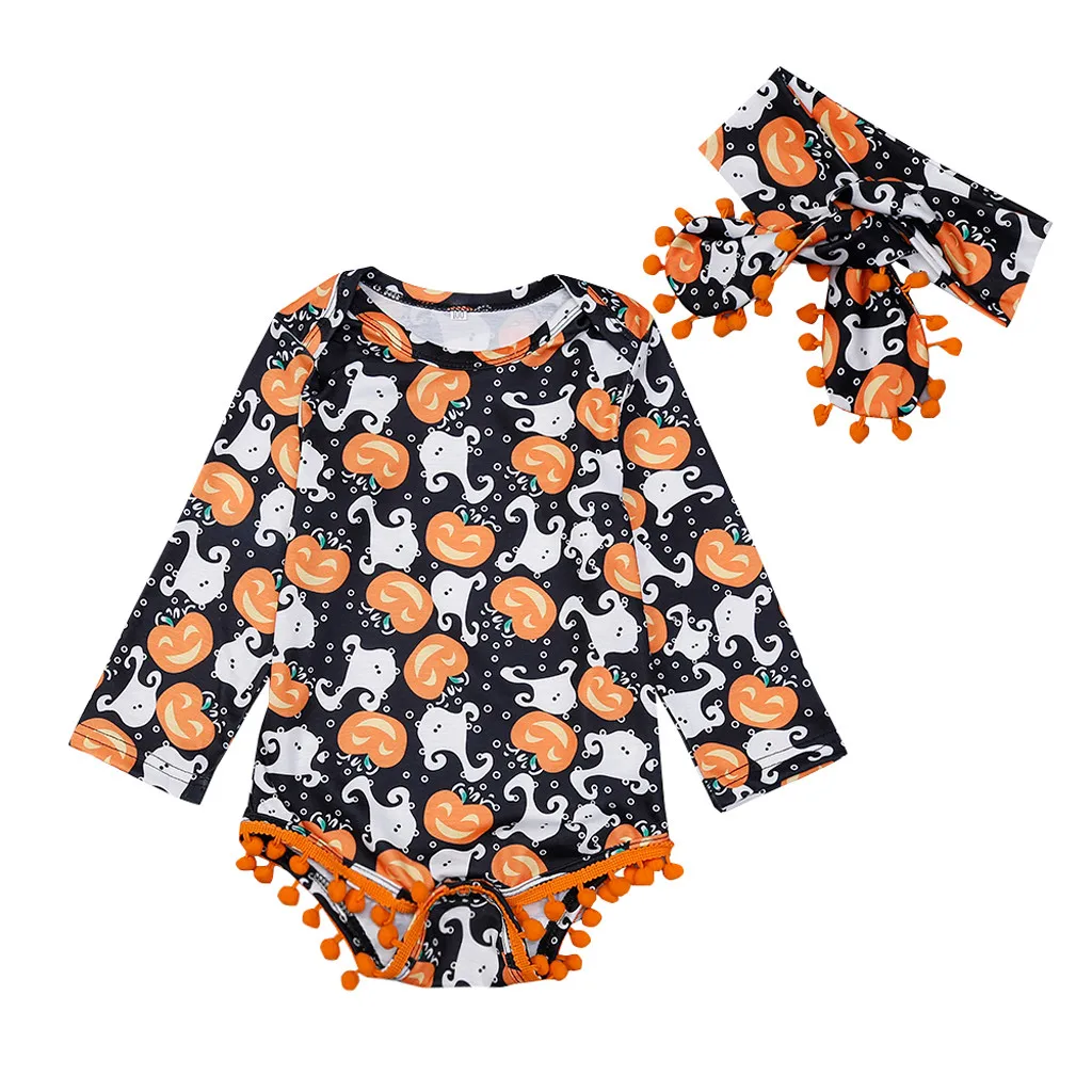 2pcs Newborn Infant Baby Girls Clothing Suit Long Sleeve Cartoon Print Tassel Romper Body suit +Headband Winter Outfit Set#p4 |