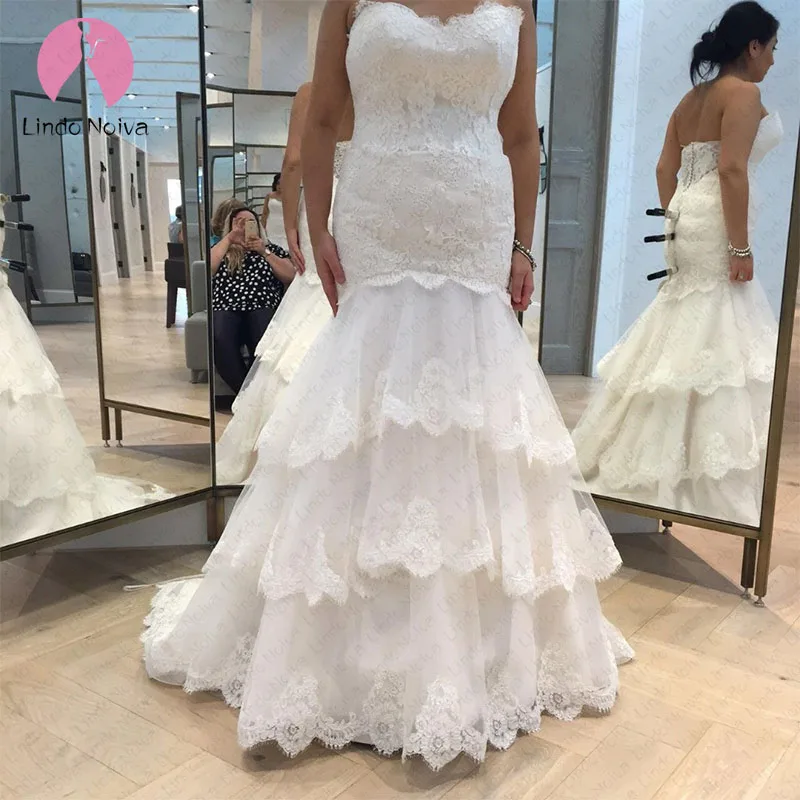 Большие размеры дешевые Vestido De Noiva сексуальные многоуровневые кружевные свадебные платья русалки на заказ пуговицы Длинные свадебные платья