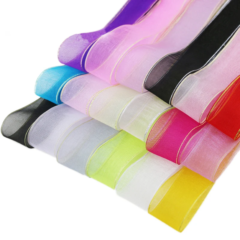 (10 ярдов/рулон) 25 мм подарочная лента из органзы с золотыми краями для украшения