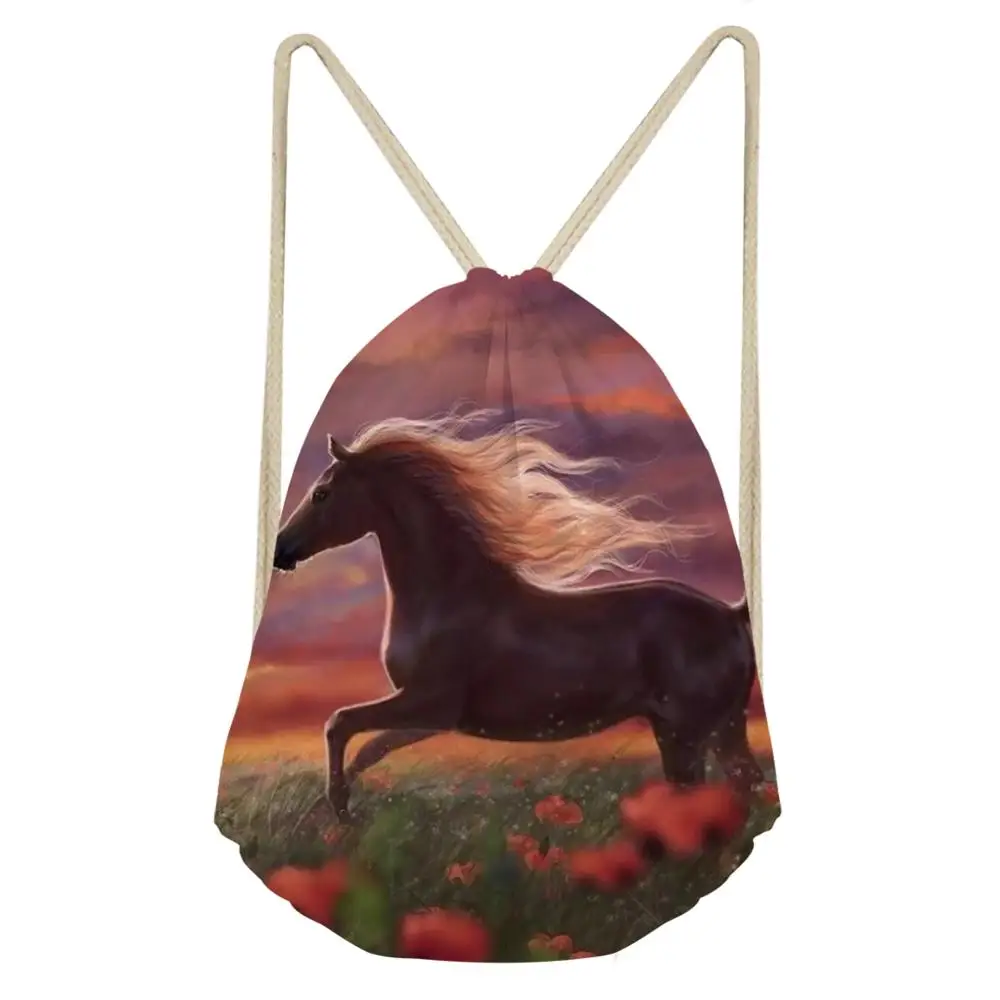 HaoYun Women's Travel Drawstring Backpack Fantasy Horses Prints Pattern Beach Shoes Pockets Fashion Girls Mini Organize Bags