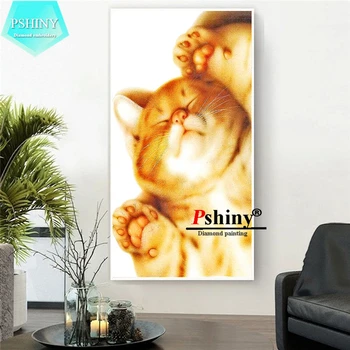 

PSHINY 5D DIY cute cat diamond painting Full drill round rhinestones home decor animal pictures Diamond embroidery sale new 2020