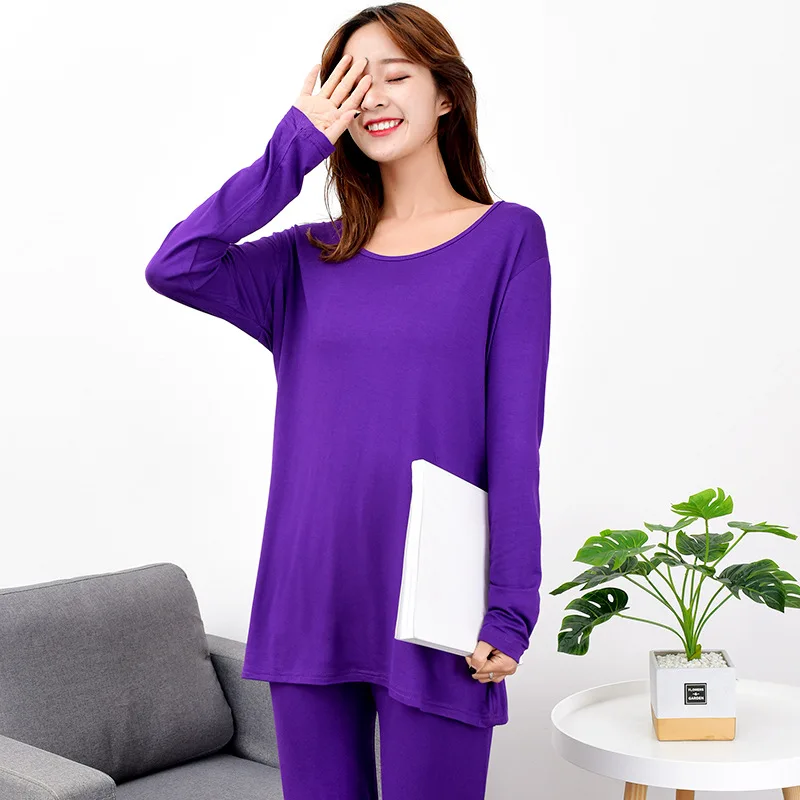 Пижама из модала 7XL размера плюс женская высокая эластичность пижама с длинным