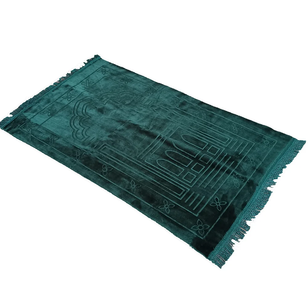 Plain Muslim Prayer Rug - Plush Raschel Fabric - Features Rectangle Design & Fringes On Both Sides - Islamic Prayer Mat 65×110CM-2