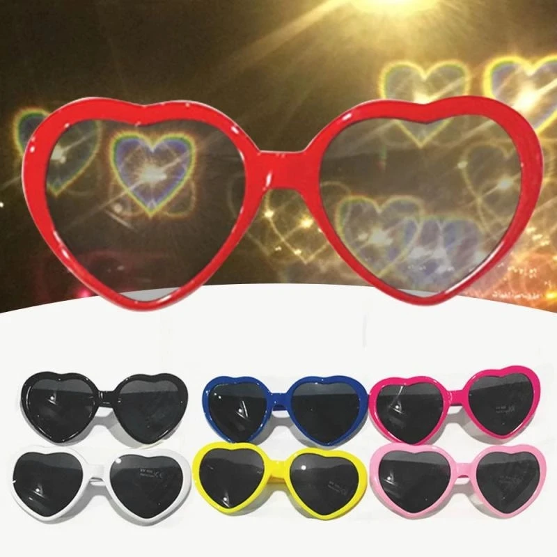 

Love Heart Shaped Effects Glasses Watch The Lights Change to Heart Shape At Night Diffraction Glasses Women Fashion Sunglasses