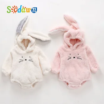 

Sodawn 2020 Autumn Newborn Baby Clothes Hooded Plus Fleece Rabbit Ears Girl Onesies Infant Costume Outfits
