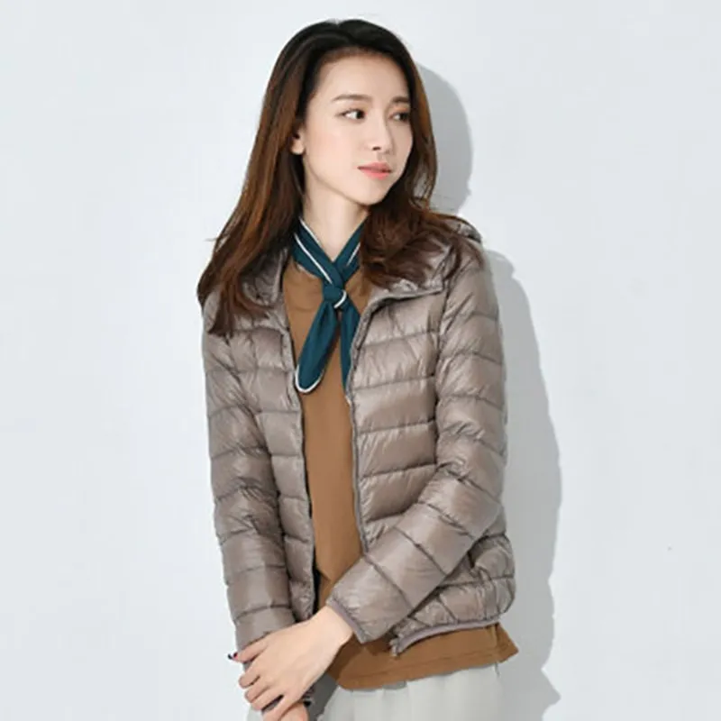 Outdoor Women Down Jacket Ultralight Autumn Winter Thin Warm Slim Short Down Coat Stand Collar & Hooded Cotton Jacket Liner