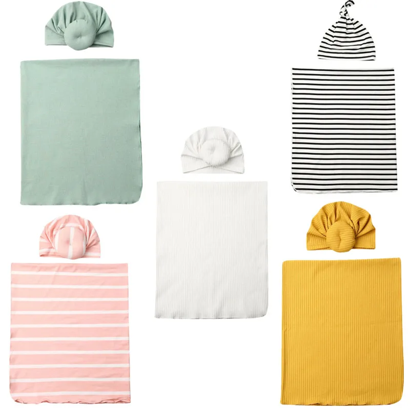 

2pc Newborn Baby Boy Cocoon Swaddle Blanket Sleeping Swaddle Muslin Wrap Hat Set