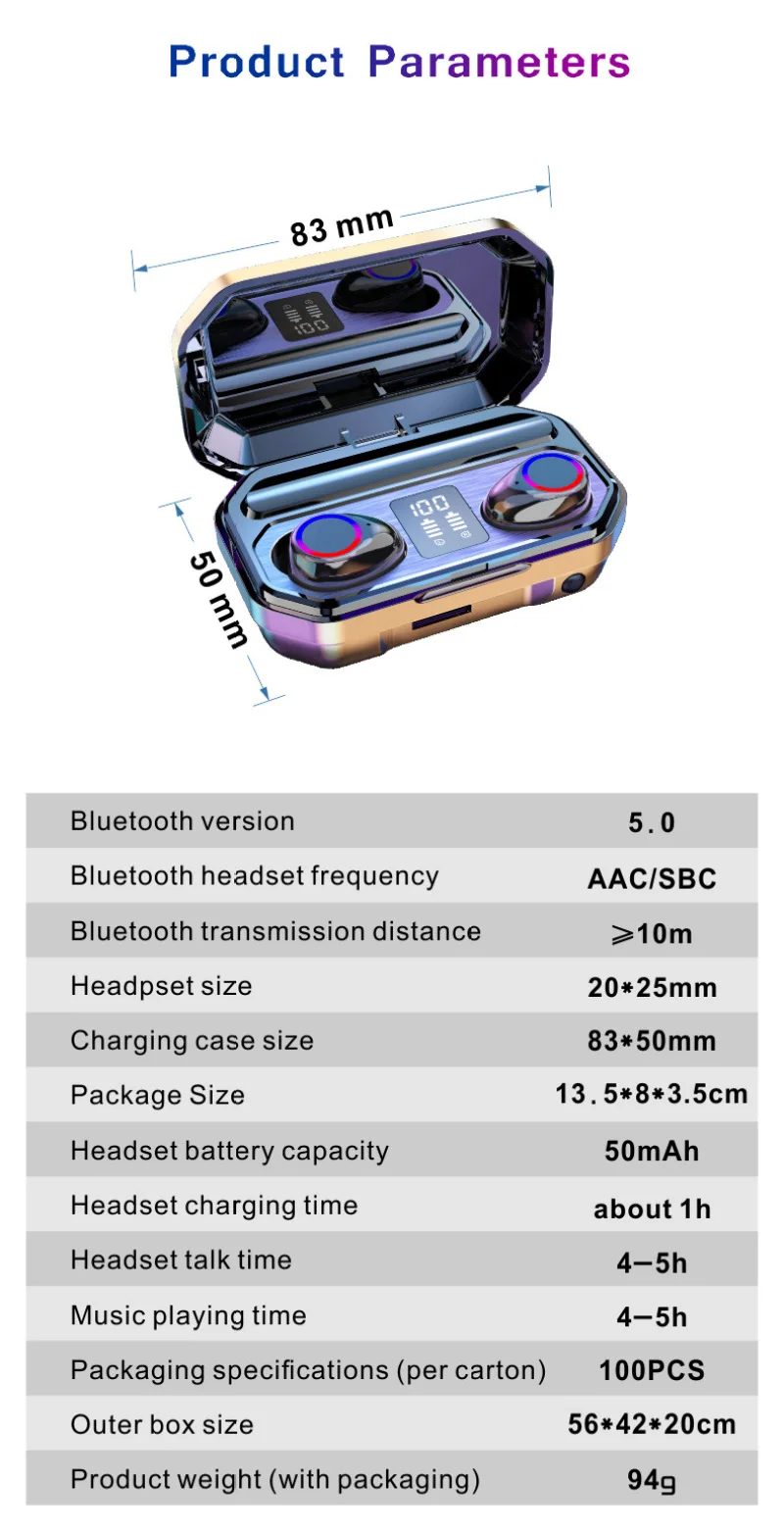 Bluetooth Wireless Headphones with Mic Sports Waterproof TWS Bluetooth Earphones Touch Control Wireless Headsets Earbuds Phone