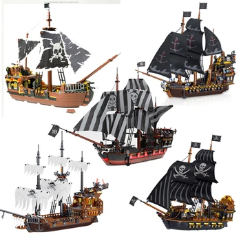 

Pirates of The Caribbean Ship MOC 1235Pcs Model Building Blocks Bricks Toys Skull Adventure Storm God The Homeless Educational