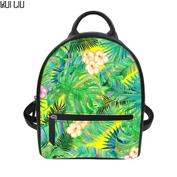 

Customized Tropical Plants Printed Teens Girls Mini Backpack Fashion PU Leather Small Rucksack Teens Girls School Bagpack