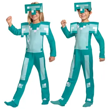 

Child Minecrafted Diamond Armor Kids Game Character Halloween Cosplay Costume