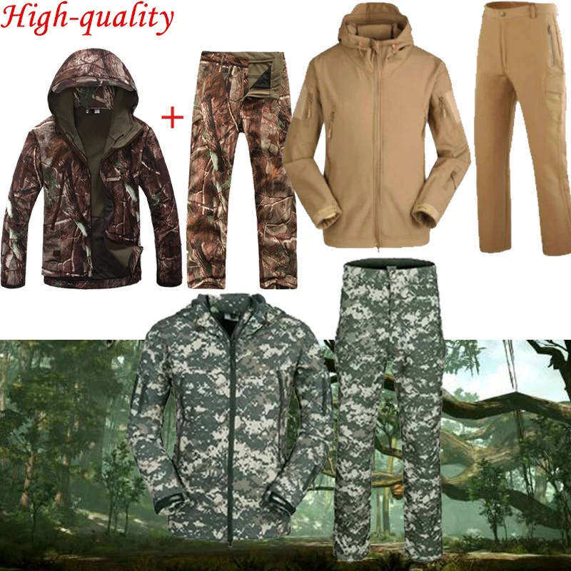 1Set Sport Hunting Ghillie Suit for Hiking Camping Soft Shell Fleece Jacket + Pants Tactical Hiking Hunting Fishing Clothes 1Set Sport Hunting Ghillie Suit for Hiking Camping Soft Shell Fleece Jacket + Pants Tactical Hiking Hunting Fishing Clothes