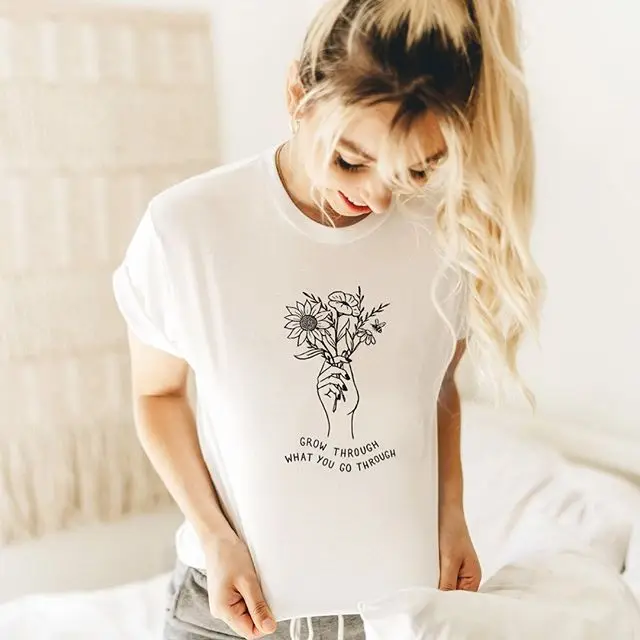 

Grow Through What You Go Through Tshirt Women Causal Save The Bees T-shirt Tumblr Graphic Tees Clothes Hipsters Grunge Top