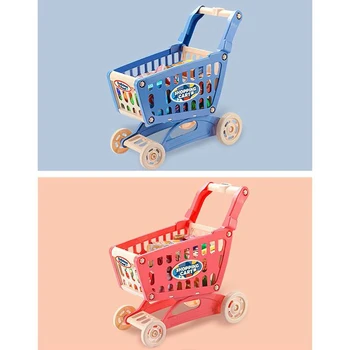 

Role Play Toy Shopping Cart Set Pretend Toy Grocery Cart with Pretend Food Kitchen Accessories for Kids