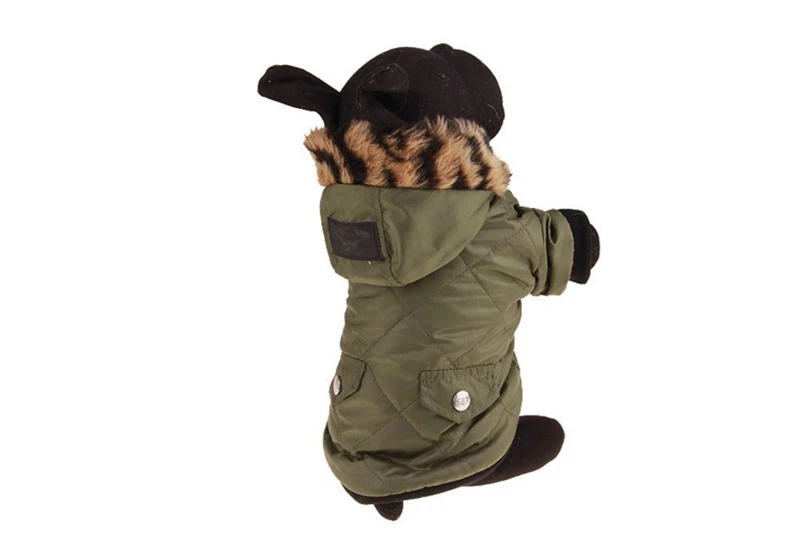 Армейское зеленое Сетчатое пальто для собаки теплое зимнее домашнее животное одежда хлопковые куртки для собак леопардовая окантовка с капюшоном куртки для домашних животных пальто костюм для собак