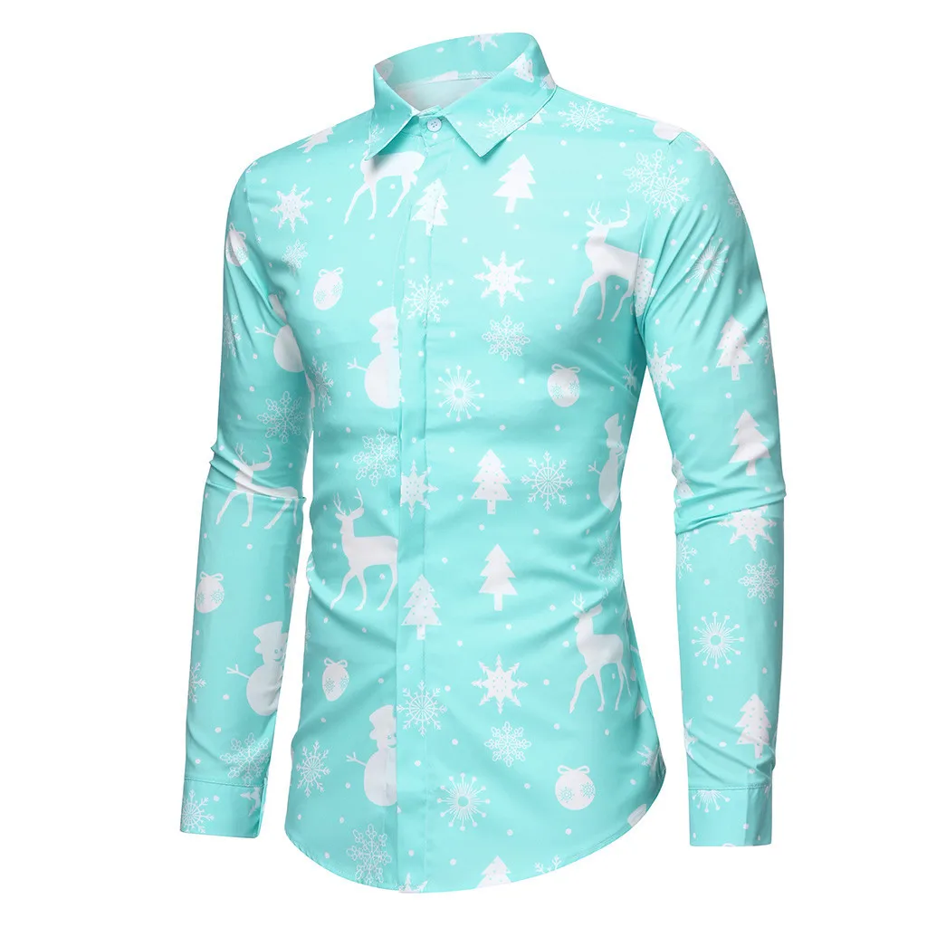 JAYCOSIN Для мужчин Повседневное снежинки Рождественская, Печать оленей Рождественская рубашка блуза Топ Повседневное Цвета Мужской платье в цветочном принте, в партии;#45 - Цвет: Light Blue