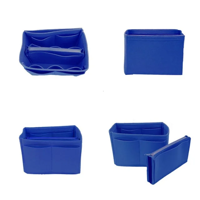 Hot Popular Women's Makeup Organizer Felt Cloth Insert Bag Multi-functional Travel Cosmetic Bag Girl Storage Toiletry Liner Bags Blue