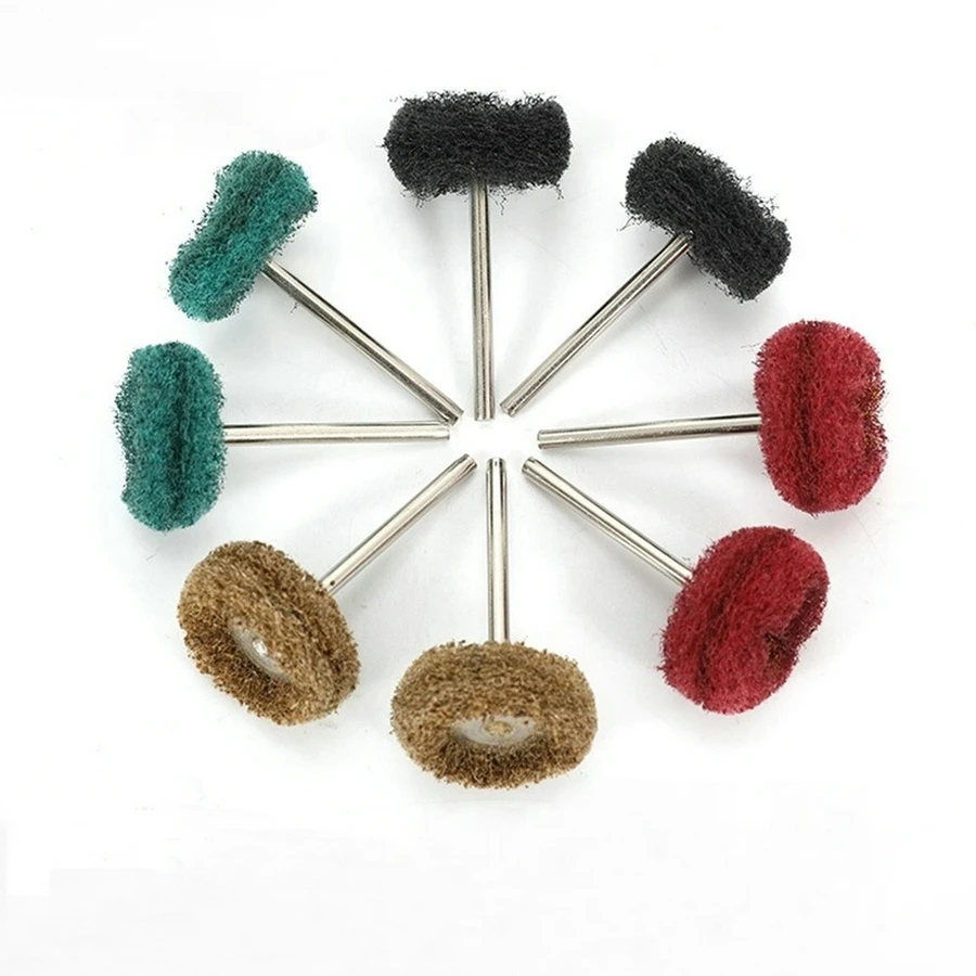 

100PCS Scouring Pad Brush Nylon Abrasive Brush Fiber Grinding Sanding Head Buffing Polishing Wheel For Grinding Tools 3MM Shank